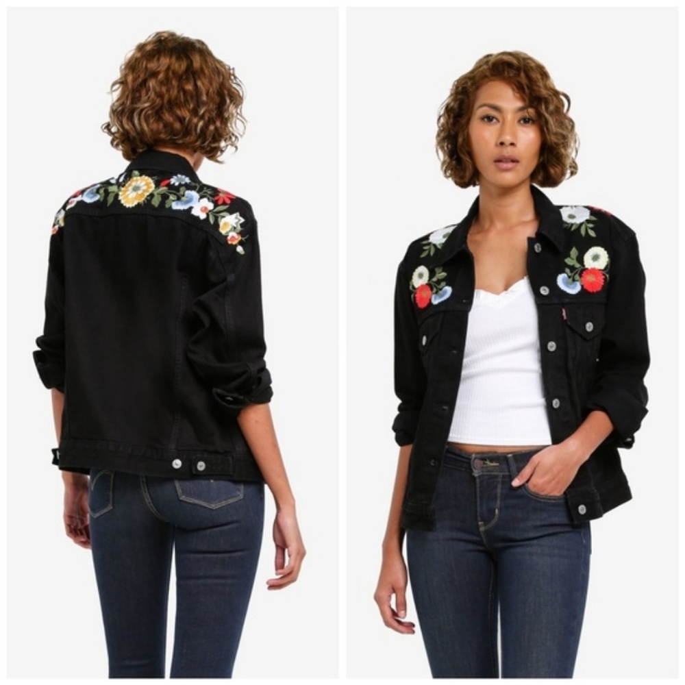 Levi's Ex-Boyfriend Trucker Black Jacket Ani Style - Picture 3 of 8